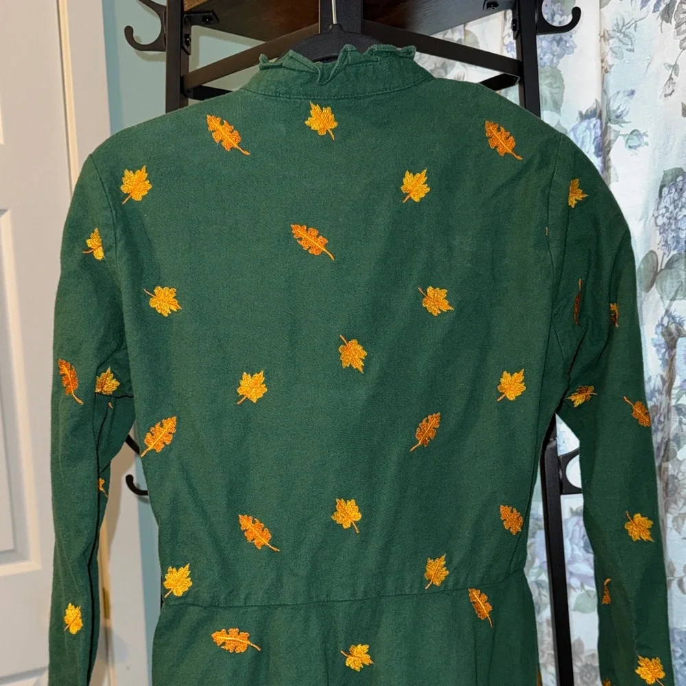 Kiel James Patrick Dark Green Button-Front Dress with Yellow Leaf Embroidery - Picture 5 of 6